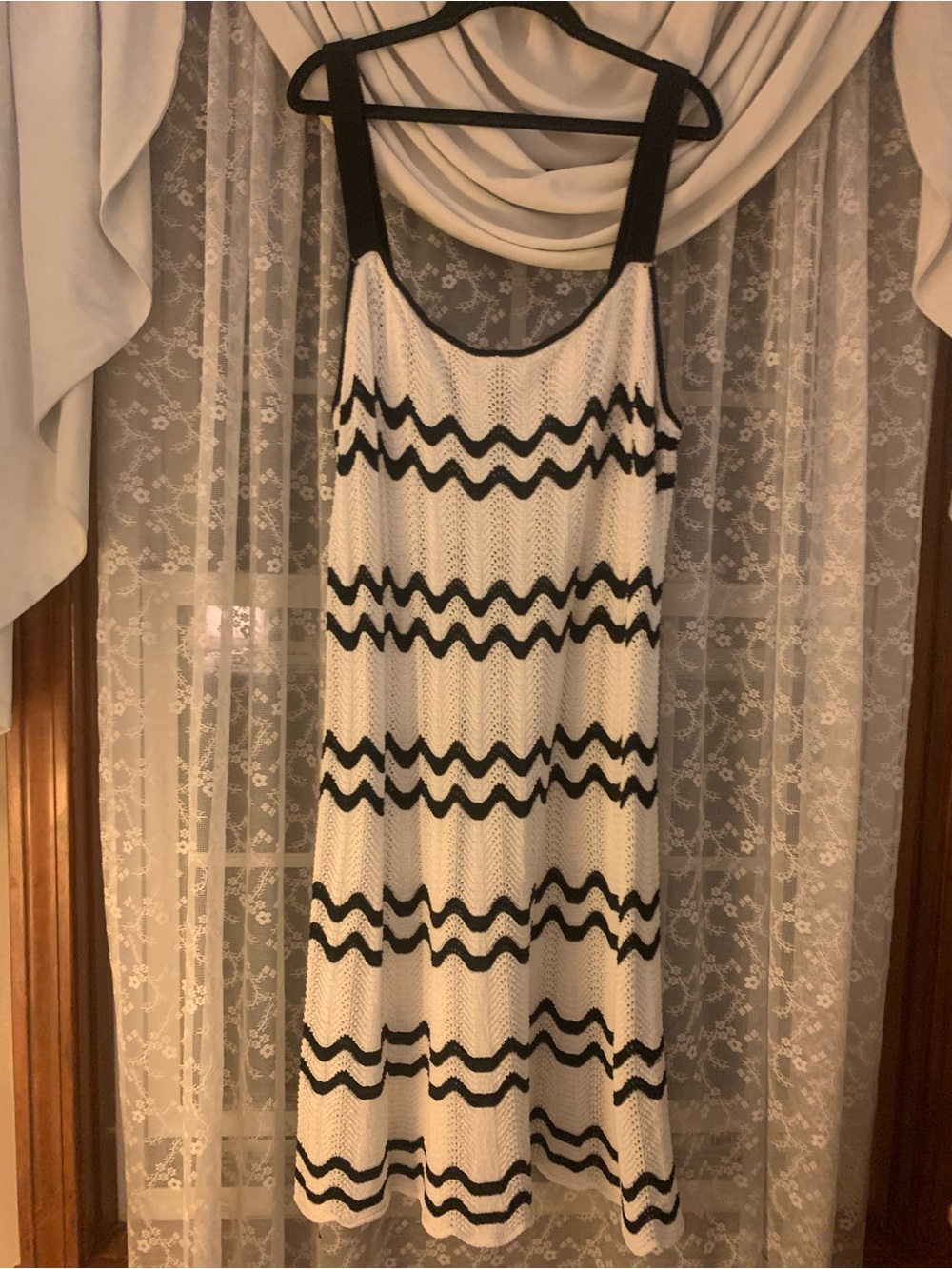 Express Black and White Wave Crochet Dress
